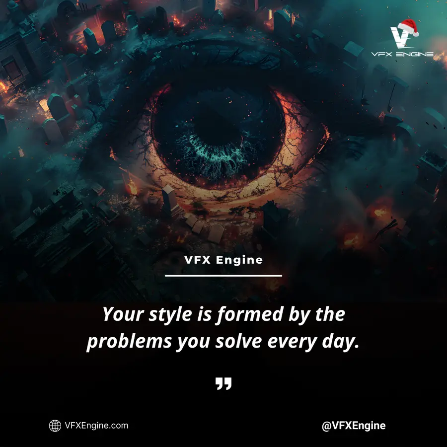 Dark cinematic social card with a giant eye in a graveyard scene